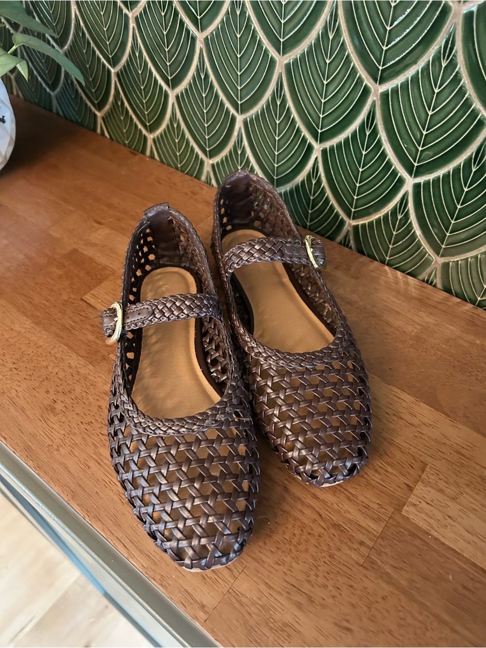 Universal Thread Brown Woven Mary Jane Flats with Buckle